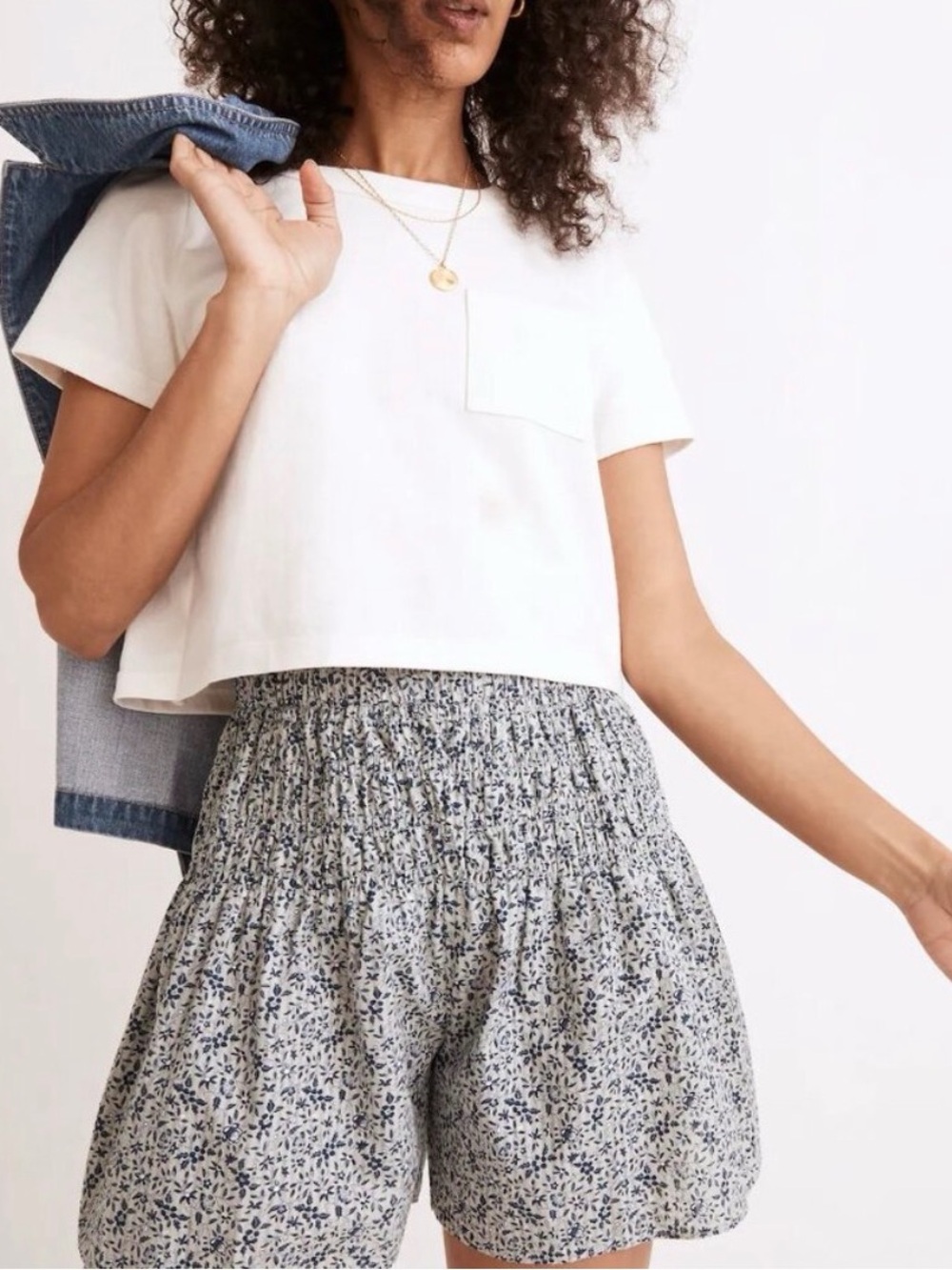 Madewell smocked pull on shorts florentine floral blue size extra extra small